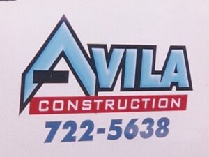Avila Construction logo with contact number.