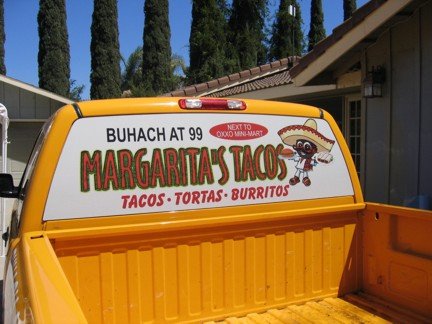 Sign for Margarita's Tacos food truck