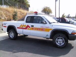Pickup truck marked for City of Angels Fire Department.