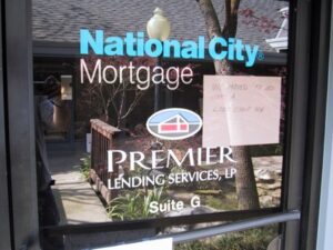 National City Mortgage office entrance sign.